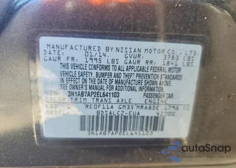 2014 Nissan Sentra S from USA, damaged, VIN 3N1AB7AP2EL641103